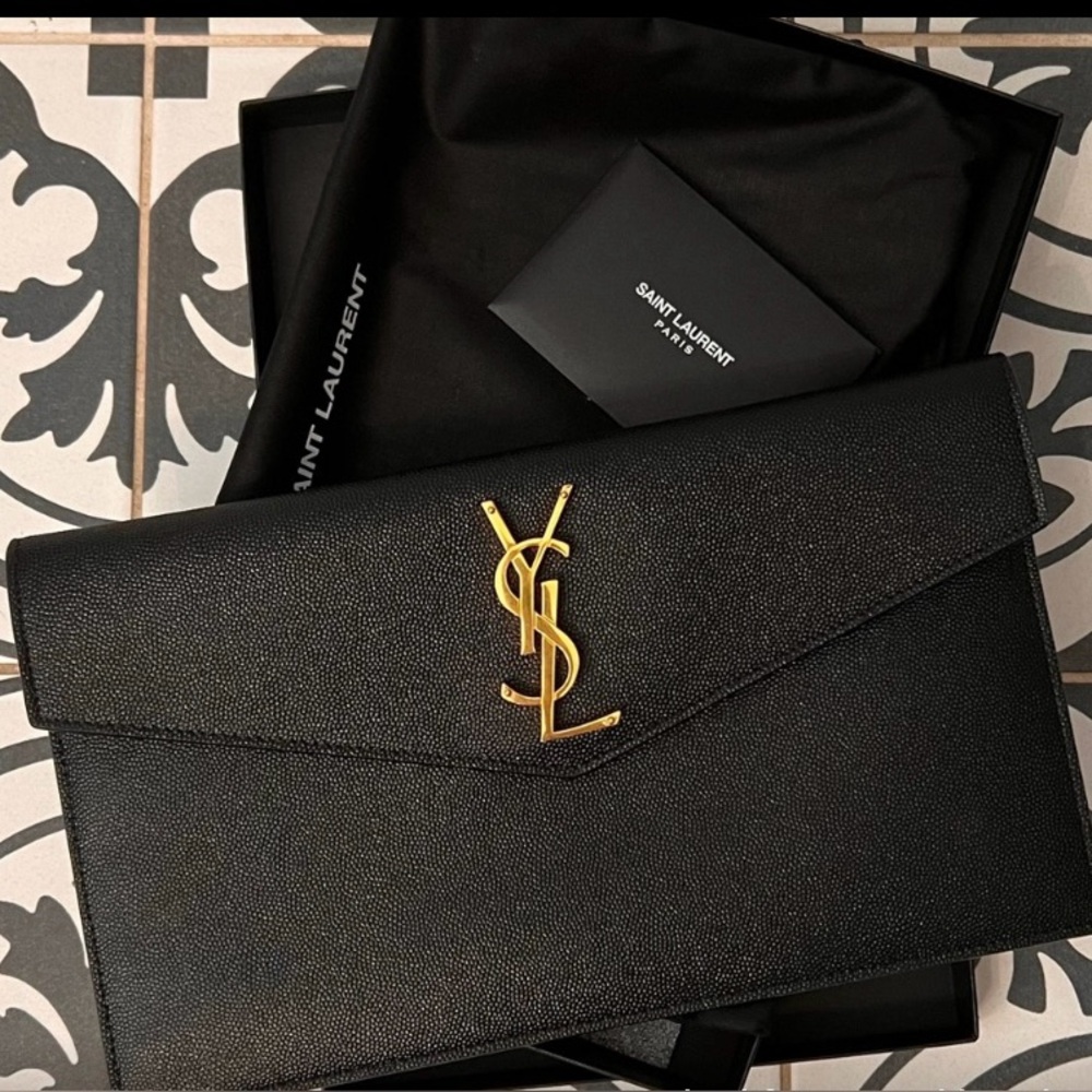 Authentic Yves Saint Laurent Black and Gold Clutch